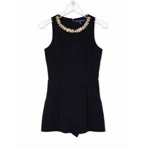 One Clothing Gold Crystal Jeweled Neckline Feminine Dressy Black Party Romper